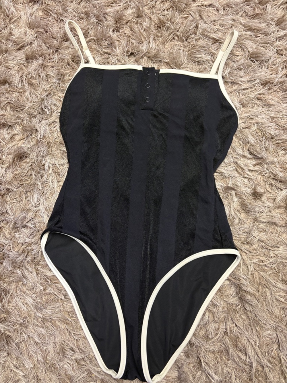 aerie Black One-Piece Swimsuit with Cream Trim